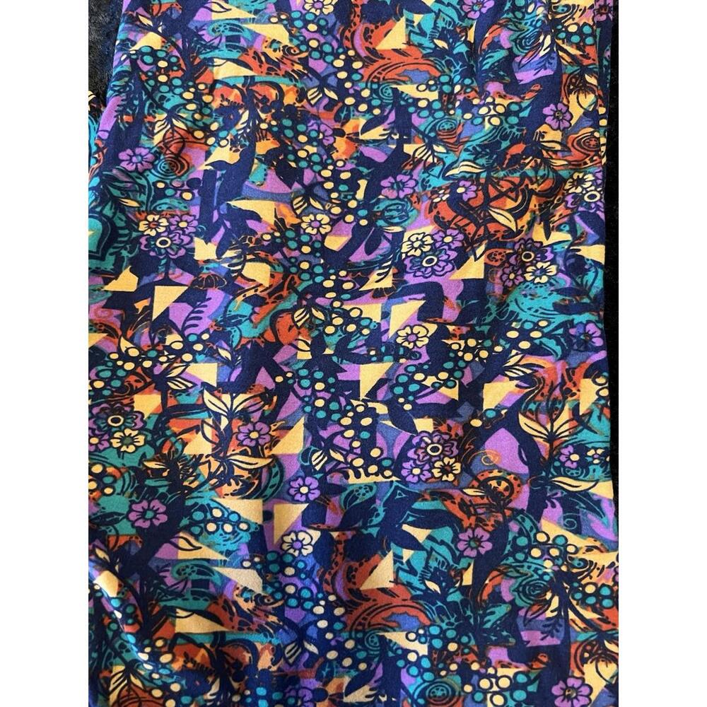LuLaRoe Leggings Tall & Curvy TC Floral Purple Green Blue Black High Rise NWOT - Picture 2 of 7